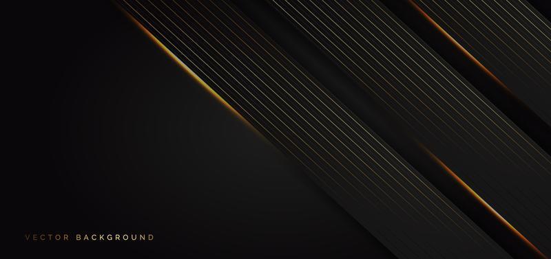 Diagonal black overlap shapes with golden light effect lines