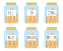 Glass jar with labeled savings vector