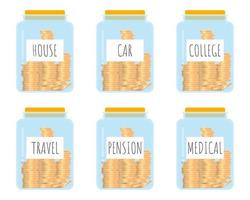 Glass jar with labeled savings vector