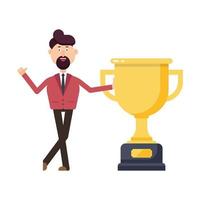 Businessman holding winner trophy vector