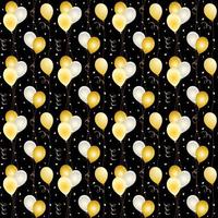 Seamless balloon and confetti pattern on black vector