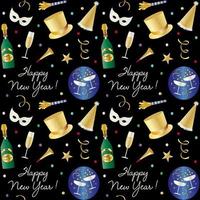 Seamless new years pattern with champagne and party hats vector