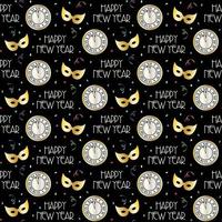 Seamless new years pattern with countdown clock and masks vector