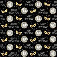 Seamless new years pattern with countdown clock and masks vector