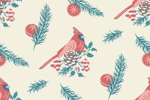 Winter bird and branches seamless pattern vector