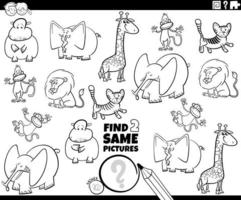 Find two same animals game coloring book page vector