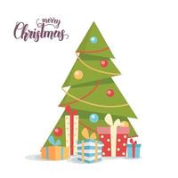 Decorated Christmas tree with gift boxes isolated on white vector