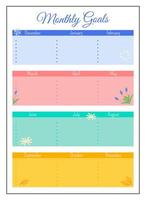 Monthly goals grid creative planner page design vector