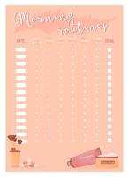 Mourning routines creative planner page design vector