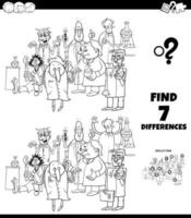 Differences coloring game with cartoon scientists vector