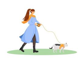 Woman walking cat vector