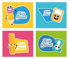 Back to school composition set with kawaii characters vector