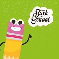 Back to school poster with kawaii pencil character vector