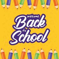 cartel de regreso a la escuela con lápices de colores vector