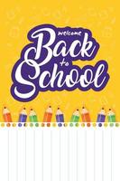 cartel de regreso a la escuela con lápices de colores vector