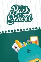 Back to school poster with backpack and supplies vector