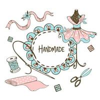 Cute doodle style frame with ruffles and mannequins vector