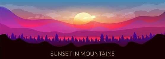 Sunset in mountains vector