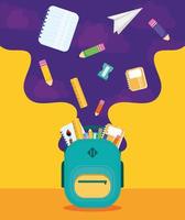 Back to school poster with backpack and supplies vector