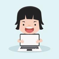 Little Girl with holding a laptop vector