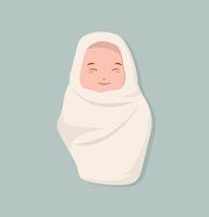 linda sonrisa de bebé recién nacido envuelta en tela vector