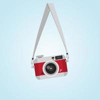 hanging red vintage camera with Screw head Flat style vector