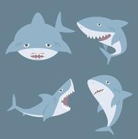 lindo conjunto de dibujos animados de tiburón vector