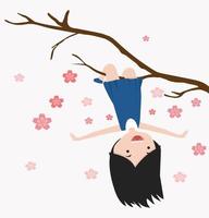 little girl hanging on a cherry tree branch vector