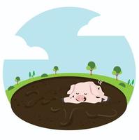 little pig playing in a mud puddle vector