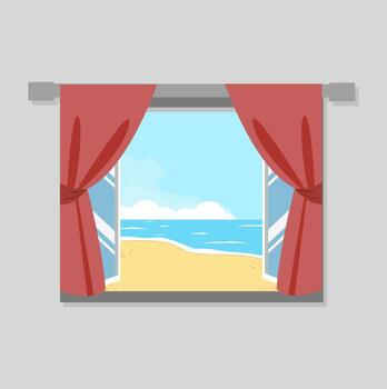 open window view of the beach vector