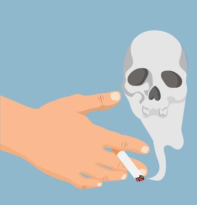 hand with cigarette  smoke skull