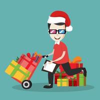 Deliveryman using delivery cart in gift boxes vector