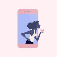 mujer en teléfonos móviles con corazón vector
