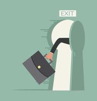 Hand Holds  Briefcase Run to Open Exit Door vector