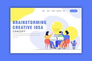 Landing Page Template with Brainstorming Creative Team vector