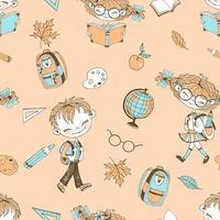 School theme with girls and boys school accessories. vector