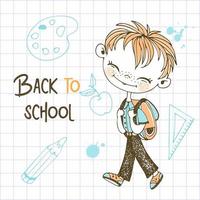 Cute red-haired boy with a school backpack vector