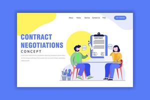 Flat Design Concept of Contract Negotiations Landing Page vector