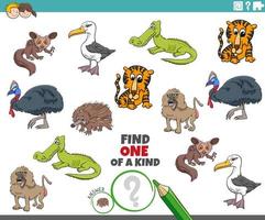 one of a kind game for children with wild animals vector