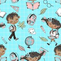 School theme with girls and boys school accessories. vector