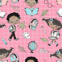School theme with black children and school accessories. vector