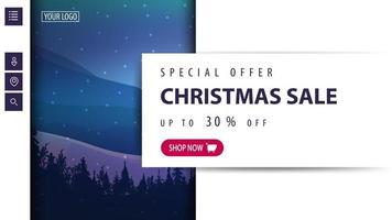 White discount banner for website with winter landscape vector