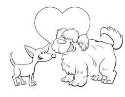 Valentine card with cute dogs in color book vector