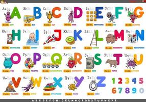 Alphabet with Cartoon Characters and Objects set vector