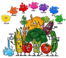 Basic colors with vegetables characters group vector