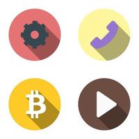 conjunto de 4 iconos planos: engranaje, teléfono, bitcoin, inicio vector