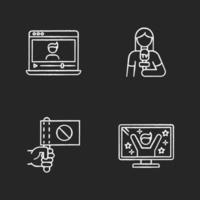 Broadcasting chalk white icons set vector