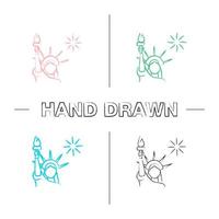 The Statue of Liberty hand drawn icons set vector