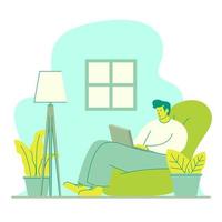 Man Working From Home Sitting on Sofa