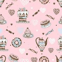 Seamless pattern with sweets, cakes and pastries. vector